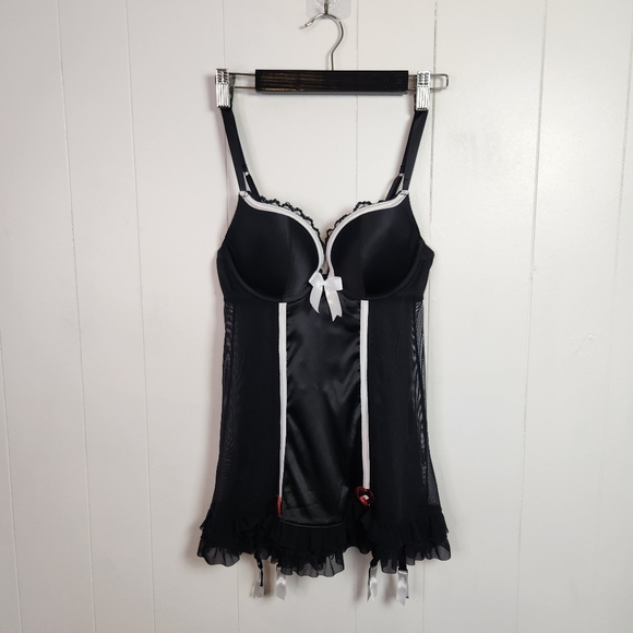La Senza Black French Maid Lingerie Chemise Mini Dress Ruffles Size Small Sexy - Picture 1 of 6